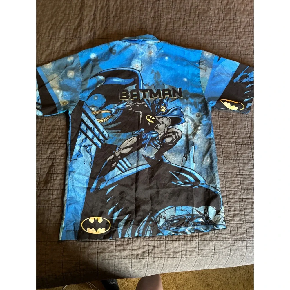 Vintage Batman Comic Button Up Shirt‎ Kids Size 12/14 Blue Graphic Print
